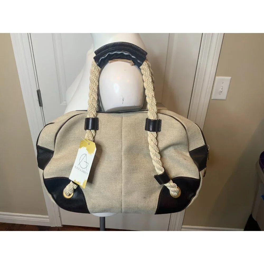 Saint Laurent Tan Canvas Twisted Rope Handle Satchel Purse Bag